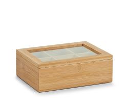 ZELLER 25360 Teebeutelbox mit 6 Fächern, Bambus/Acryl, 21 x 16 x 7,5 cm