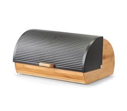 ZELLER 25365 Brotkasten Bambus mit Metalldeckel, schwarz, 39 x 27 x 19 cm