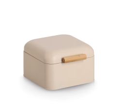 ZELLER 25412 Brotkasten, Metall/Bambus, beige, ca. 20 x 20,5 x 13,5 cm