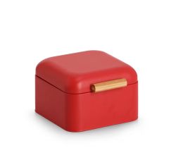 ZELLER 25414 Brotkasten, Metall/Bambus, rot, ca. 20 x 20,5 x 13,5 cm