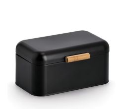 ZELLER 25417 Brotkasten, Metall/Bambus, schwarz, ca. 30,5 x 20 x 15 cm