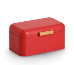 ZELLER 25418 Brotkasten, Metall/Bambus, rot, ca. 30,5 x 20 x 15 cm