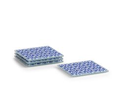 ZELLER 26329 Glasuntersetzer-Set MAROKKO 4-tlg, Glas, blau/ weiß, 10 x 10 cm