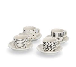 ZELLER 26537 Espresso-Set SCHWARZ/WEISS, 8-tlg., Porzellan