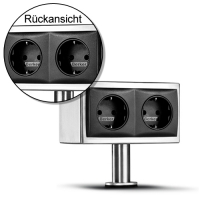 THEBO-Licht Kochinselsteckdose KI-ST/4 aus Edelstahl mit vier horizontalen Anschlüssen / Inselsteckdosen / Edelstahl-Inselsteckdose / Steckdosen